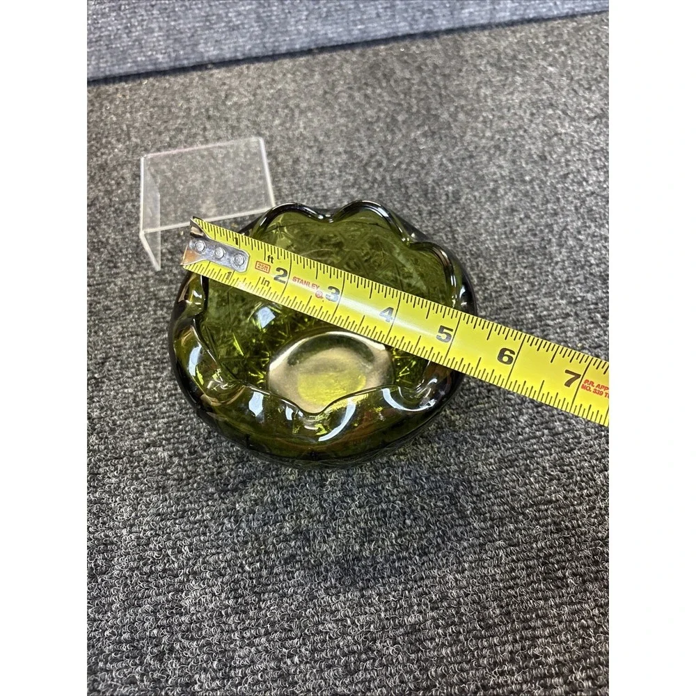 Vtg~Indiana Glass~Avocado Green~Quilted/Diamond/Ruffle Candy/Trinket Dish‎